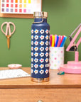 650ml Copper Insulated Retro Floral Print Water Bottle Lime Green / Navy - Enamelhappy
