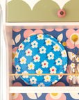Gorgeous Round Tray Retro Floral Ocean Blue - Enamelhappy
