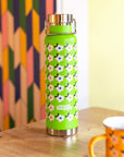 650ml Copper Insulated Retro Floral Print Water Bottle Lime Green / Navy - Enamelhappy