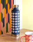 650ml Copper Insulated Retro Floral Print Water Bottle Lime Green / Navy - Enamelhappy