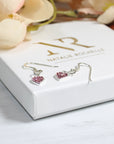 Sterling Silver Pink CZ Heart Hook Earrings