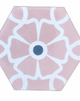 Luxury Ella pink hexagon cement tiles, premium handcrafted floral design, stylish bathroom and kitchen tiles, authentic Maria Starling collection by Maria Starling Design at brixbailey.com