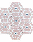 Luxury Ella pink hexagon cement tiles, premium handcrafted encaustic floral design, stylish bathroom and kitchen tiles by Maria Starling Design at brixbailey.com