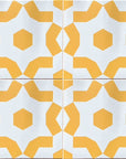 Faiza luxury porcelain tiles, yellow and white Moroccan pattern, premium anti-slip floor and wall tiles, stylish outdoor and indoor use by Maria Starling Design at brixbailey.com
