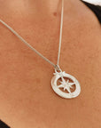 Enamel Outline Compass Large St Christopher Silver Necklace