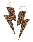 Extra large leopard print lightning bolt earrings