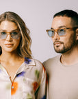 80s Inspired Risky Business Sunglasses - Clear Beige Frame & Blue Lens - UV Protection - Eco-Friendly Bioacetate Frames by Reecy at brixbailey.com