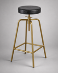 Antique Brass & Black Leather Adjustable Bar Stool