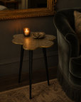 Brass Clover Side Table | Etched Top & Black Iron Legs