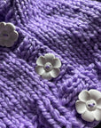 Hand-Knitted Chunky Kids Cardigan with Daisy Embellishments – Custom-Made in Any Size & Colour