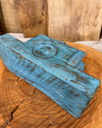 Rustic Church Candle Holder / Indian Pillar Base Holder / Farmhouse Decor Blue