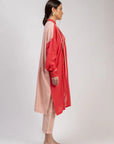 Luxury oversized pleated tunic, upcycled linen in dark pink and light pink, handcrafted with unique embroidery or patch, comfortable fit, 42 length by Bethikal at brixbailey.com