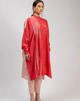Luxury oversized pleated tunic in dark pink and light pink, upcycled linen, comfortable fit, handcrafted with unique embroidery or patch details by Bethikal at brixbailey.com