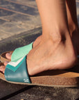Women's vegan sandals in mint green by CUCUMBER with anatomical footbed and grippy sole at www.brixbailey.com