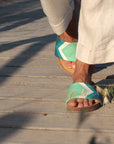 Women's mint green vegan sandals by CUCUMBER with anatomical footbed at www.brixbailey.com