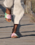 Premium vegan sandals in strawberry pink, white, nude, mint - ergonomic footbed, slip-resistant sole, fair European fashion by Fünve at brixbailey.com