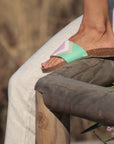 Luxury vegan sandals in strawberry pink, white, nude, mint - premium fair fashion with ergonomic footbed, non-slip sole, PETA certified by Fünve at brixbailey.com
