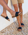Premium black vegan sandals YIN, comfortable strap, soft anatomical footbed, slip-resistant sole, timeless capsule wardrobe essential by Fünve at brixbailey.com