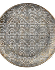 Premium round filigree platter tray, large brass serving tray with intricate antique patina by Ella James at brixbailey.com