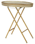 Luxury oval filigree tray table, stylish folding side table with distressed oxidized legs, best-selling display table for home decor by Ella James at brixbailey.com