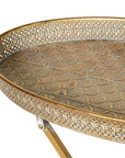 Oval filigree tray table, luxury folding side table, stylish distressed oxidized legs, best-selling display table for home decor by Ella James at brixbailey.com
