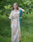 Off White Peach Best of both the worlds Style Caftan in Falling Leaves Pattern-1
