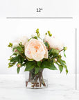 Faux Peony Arrangement in Glass Vase