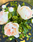 Faux Peony Arrangement in Glass Vase