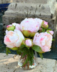 Faux peony flower arrangement in vase - 10"