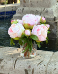 Faux peony flower arrangement in vase - 10"