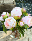 Faux peony flower arrangement in vase - 10"