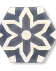 Luxury grey hex cement floor tiles, premium Fleur mosaic-inspired design for bathroom and kitchen walls and floors, best-selling handcrafted tiles by Maria Starling Design at brixbailey.com