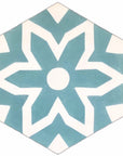 Luxury teal fleur cement floor tiles, premium handcrafted bathroom and kitchen wall tiles, stylish trending mosaic pattern by Maria Starling Design at brixbailey.com