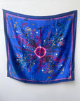 Royal blue ‘Flourish’ floral silk scarf with sunflowers and wildflowers