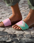 Premium vegan sandals in strawberry pink, white, nude, mint, with ergonomic footbed, non-slip sole, sustainable fair fashion by Fünve at brixbailey.com