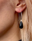 Hera Polished Stone Drop Earrings Silver Black Onyx