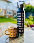 650ml Copper Insulated Retro Floral Print Water Bottle Lime Green / Navy - Enamelhappy