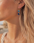 Charis Double Gemstone Earrings Blue Chalcedony & Blue Jade