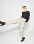 Luxury premium tapered pants with high waist, double front pleats, detachable belt, and pockets, 100% cotton IKAT fabric by GILD at brixbailey.com