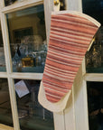 Premium long oven glove, luxury heavy weight cotton with rich red and natural stripes, handcrafted UK gauntlet style, reliable heat protection by Maison Elhoria at brixbailey.com