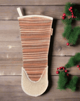 Luxury red and natural striped heavy weight cotton gauntlet oven glove, premium handcrafted UK heat protection, long arm safety, stylish cottage kitchen essential by Maison Elhoria at brixbailey.com
