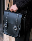 Handmade Leather City Backpack - Black Gothic Studded