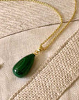 Polished Malachite Stone Pendant Necklace in Gold