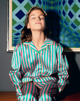 Amelie Flamingo Stripe Girls Silk Pyjama Set