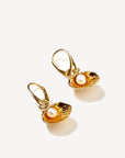 Gold Pearl Sea Shell Drop Earrings