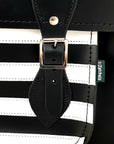 Handmade Leather Satchel - Gothic Striped White & Black