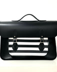 Handmade Leather Satchel - Gothic Striped White & Black