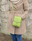 Handmade Leather Festival Phone Bag - Grass Green