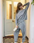 Silver Grey Marl Cashmere and Silk Sweatshirt with Ivory Contrast