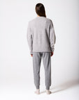 Soft Grey Mix Alpaca Wool Cardigan With Ivory Stitching
